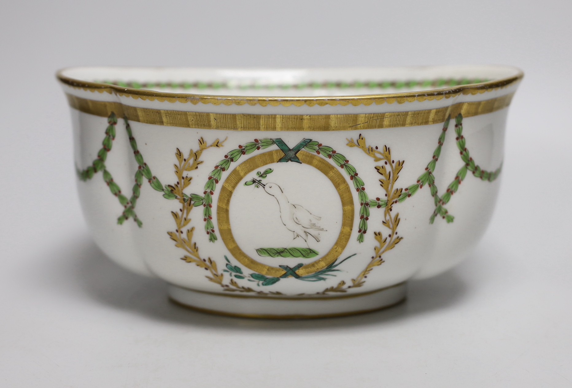 A 19th century porcelain bough pot of large size, painted in neo-classical style